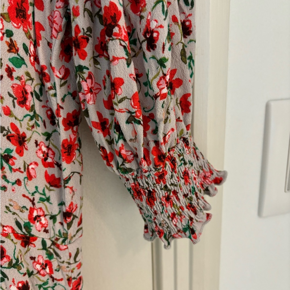 Floral puff sleeve midi dress